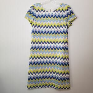 Wanko Zig Zag Crocheted Mini Dress Short Sleeve Bright Colors Size EU 36